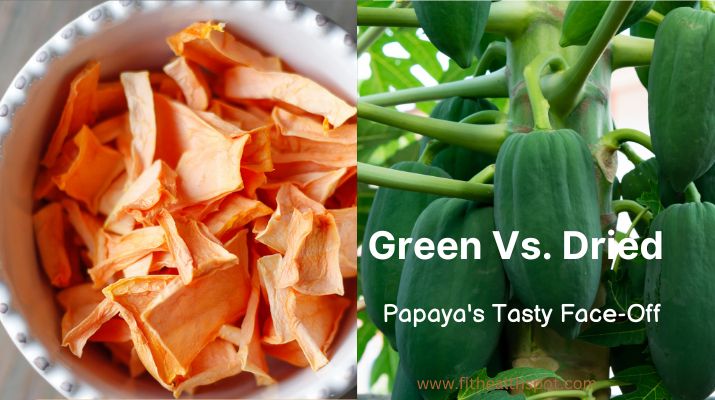 visual comparison of fresh green papaya and dry papaya varieties