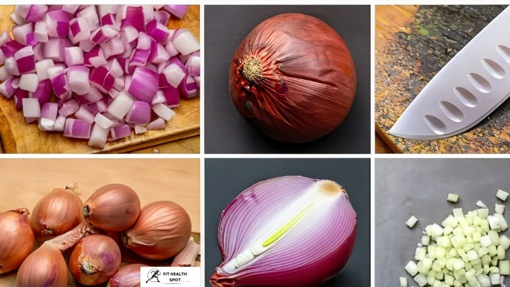 Step-by-step shallot cutting process from whole to minced