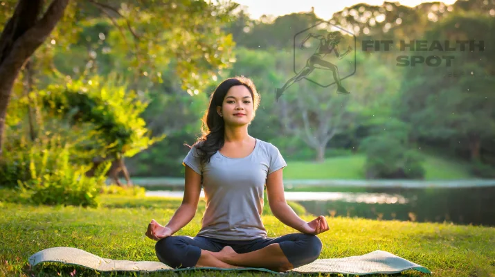 A person practicing mindfulness meditation in a tranquil setting, promoting stress management and mental well-being