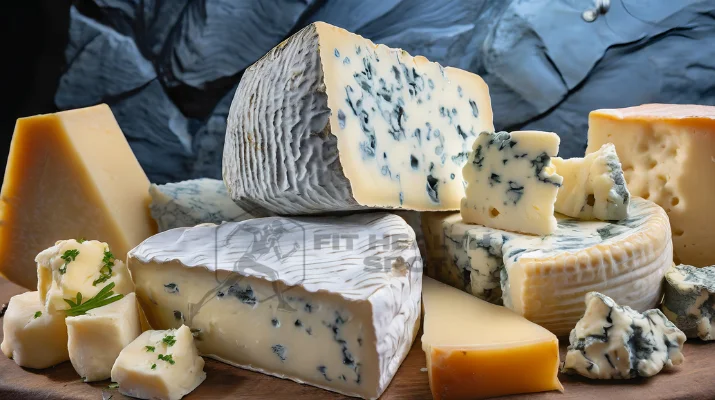 Side-by-side comparison of Gorgonzola cheese and an assortment of blue cheeses