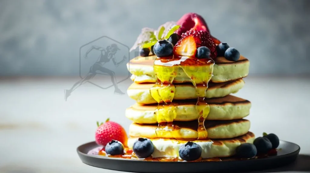 Stack of cottage cheese pancakes with syrup