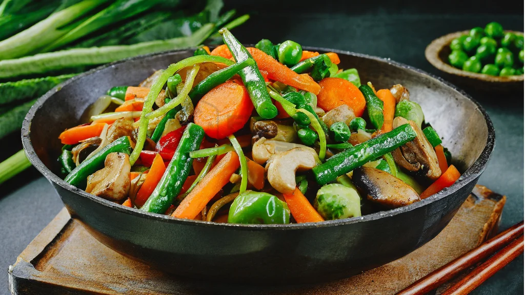 Colorful medley of stir-fried vegetables for chow mein