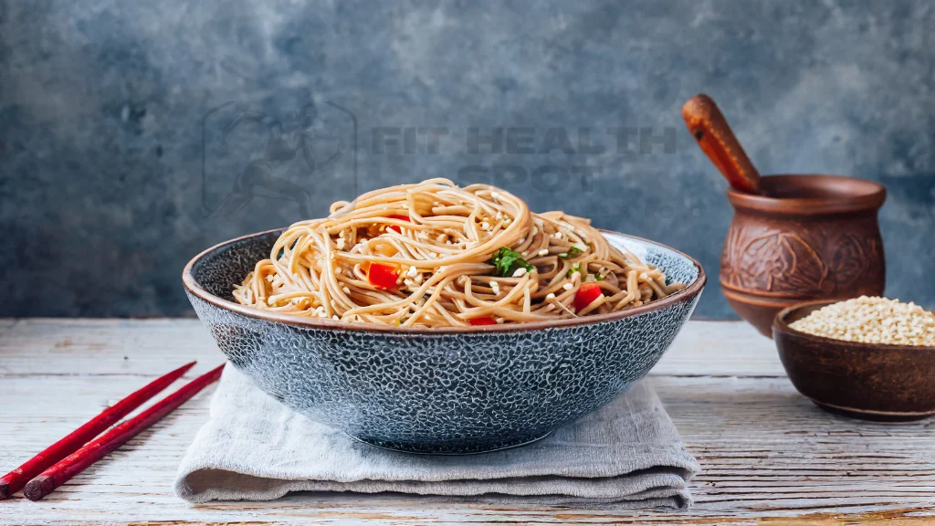 A bowl of freshly cooked whole wheat noodles ready for the stir-fry