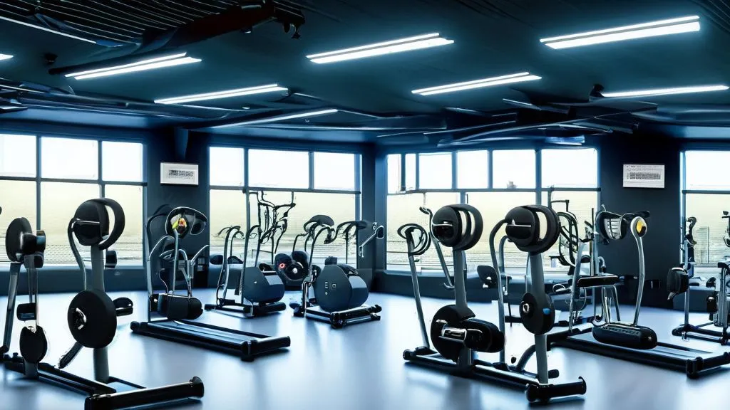 Modern gym setup displaying an array of bicep workout machines