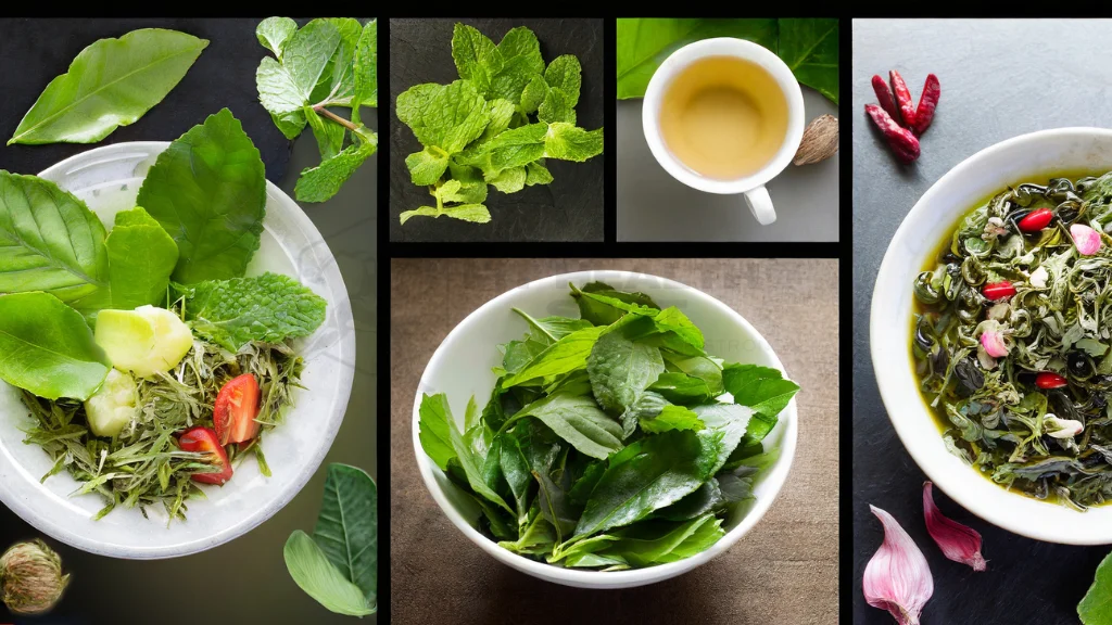 Collage of regional variations of Tea Leaf Salad