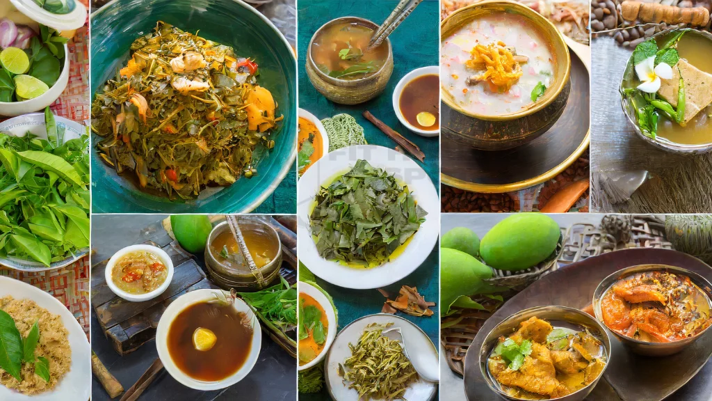 Collage of other popular Burmese dishes that pair well with Tea Leaf Salad
