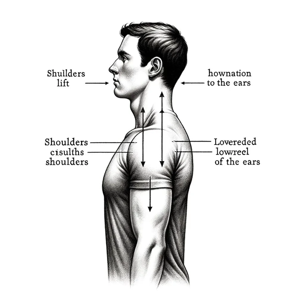 Diagram showing the correct execution of Dumbbell Shrugs for trapezius muscle strengthening