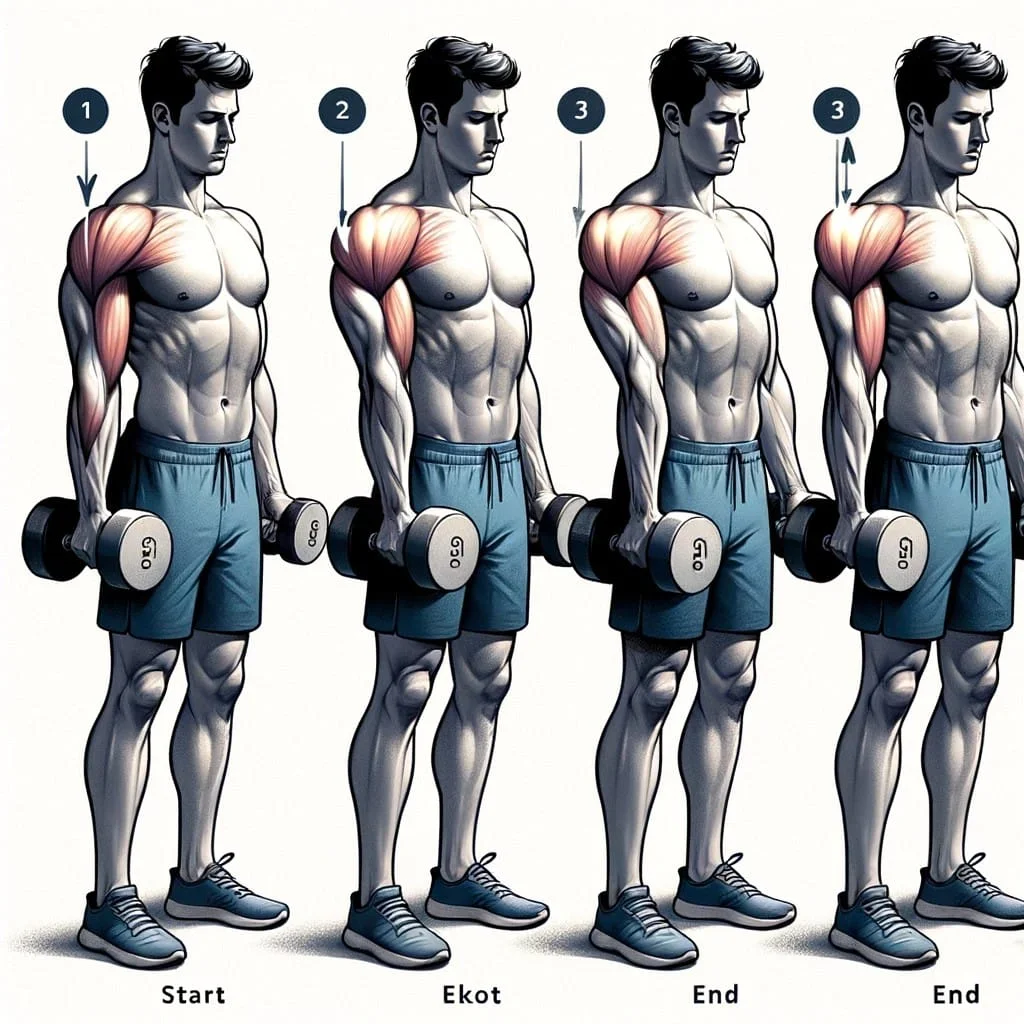 Illustration of Upright Row technique highlighting elbow position and grip
